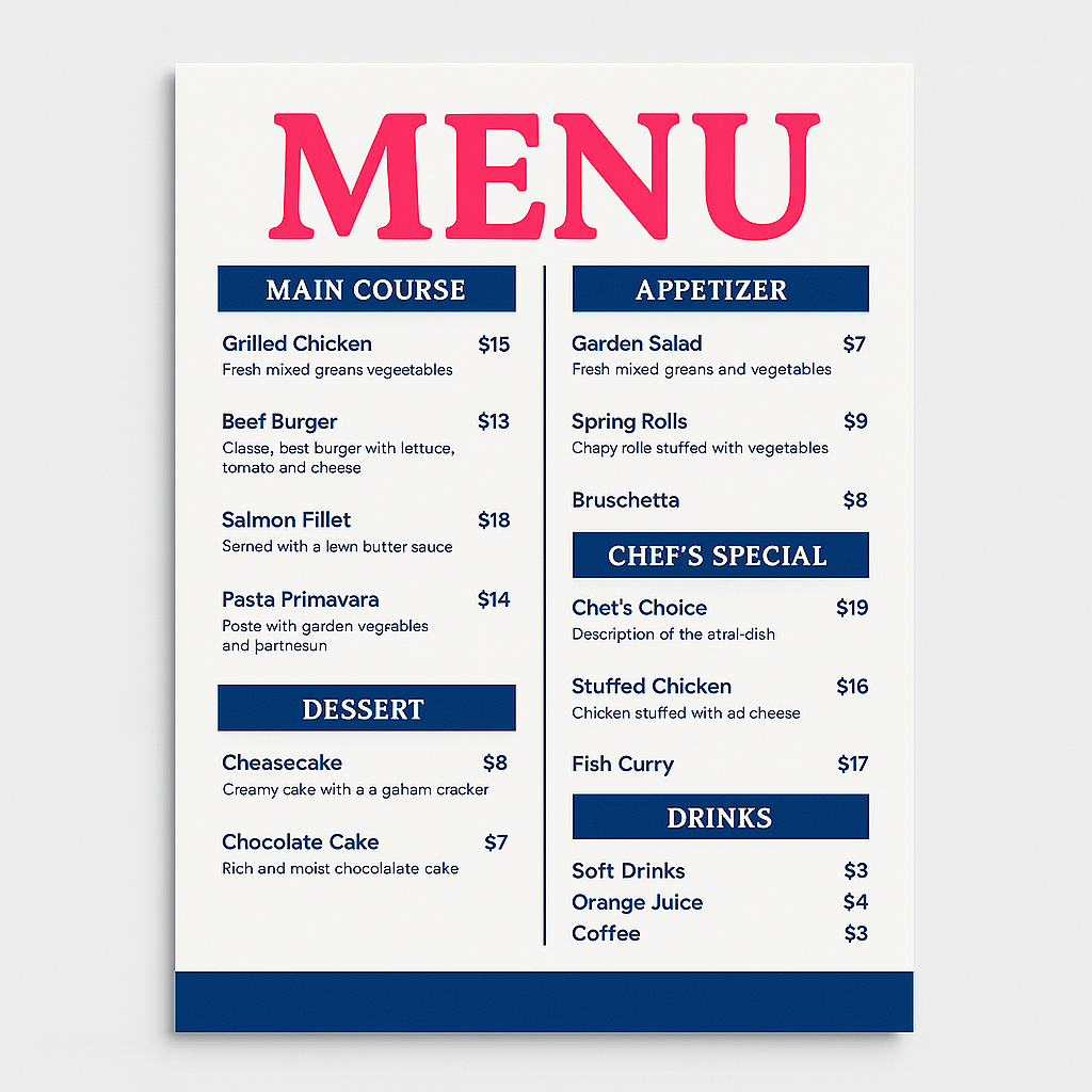 Dine-In Menus