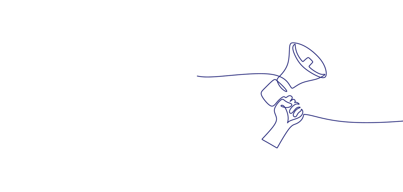 Illustration of a hand holding a megaphone on a white background