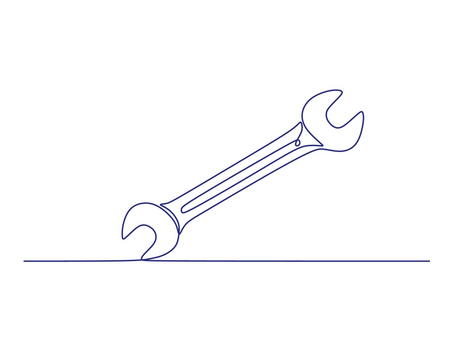 Line drawing of a wrench on a white background